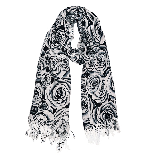 Schal aus Viskose in schwarz / weiß, Rosen-Motiv, 70x170cm, 3029 - zum Schließen ins Bild klicken